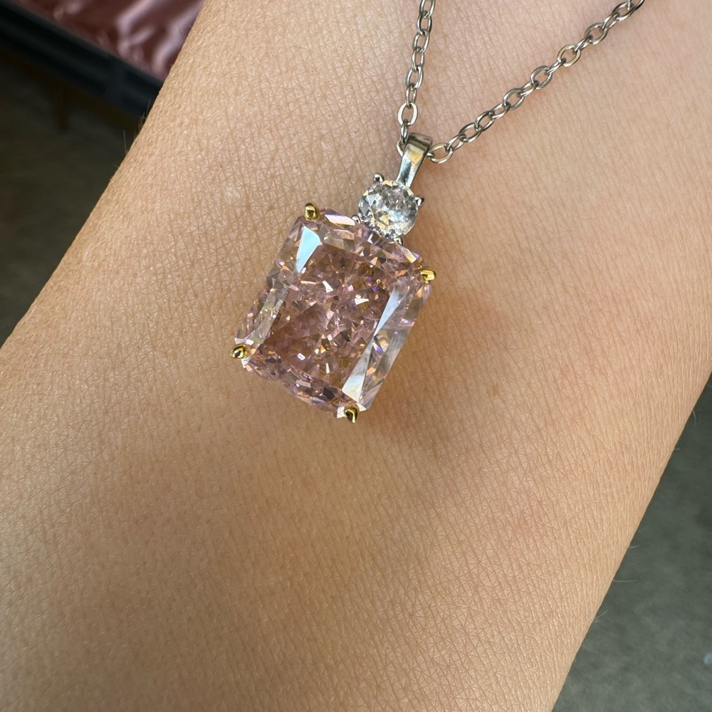 Simulated Pink Diamond CZ Sterling Silver Necklace - Picture 3 of 10